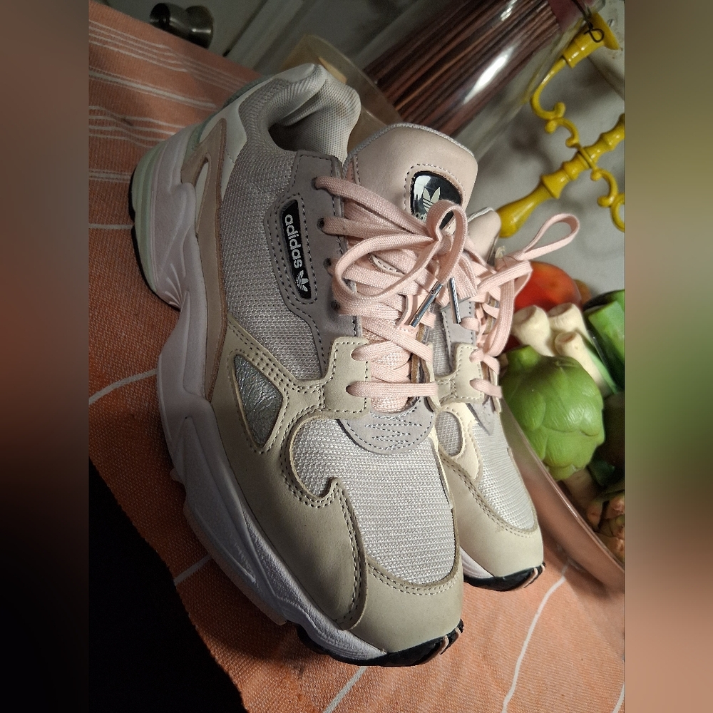 Adidas Women's Beige and White Sneakers